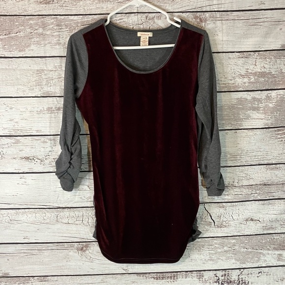 Sundance Burgundy Velvet Ruched Dulcet Tones Tee - Picture 2 of 11
